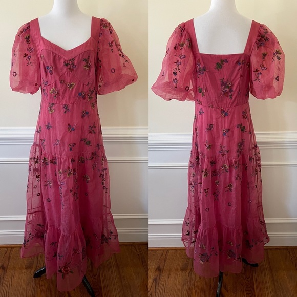 New Anthropologie Let Me Be Embroidered Maxi Dress Red Size Small - Picture 6 of 7